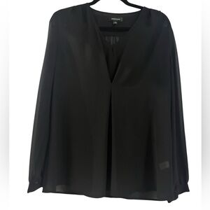 Spense Black Sheer Layered Blouse Lightweight Polyester Office Business Casual